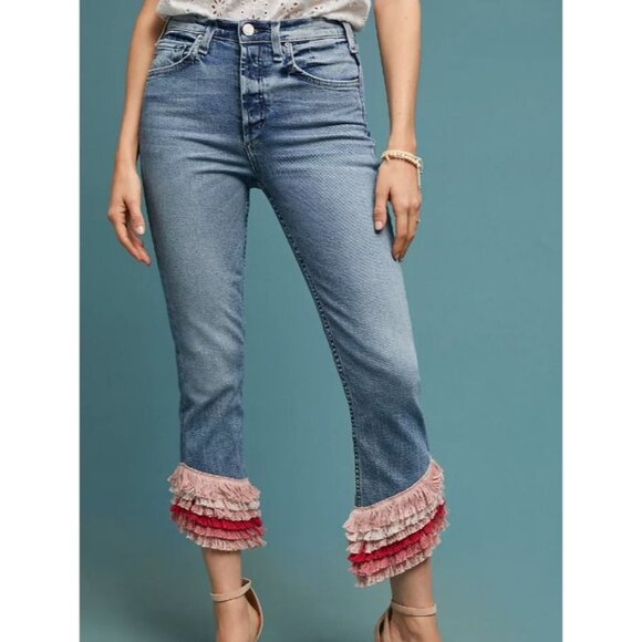 Anthropologie McGuire Jeans Valletta Straight Fringe Cropped Denim Size 25 - Picture 1 of 16